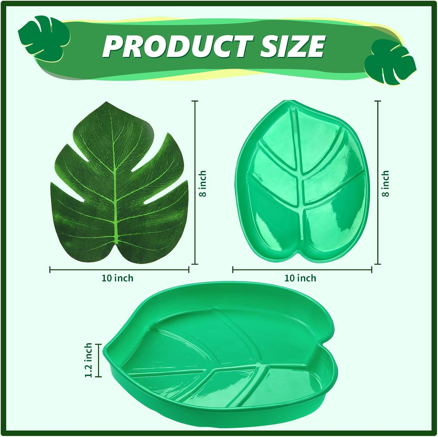 12 Set Palm Leaf Snack Tray Hawaii Reusable Food Tray with Tropical Imitation Green Plant Leaves, Cookies Chips, Candy Dip, for Jungle Island Luau Party — image 3