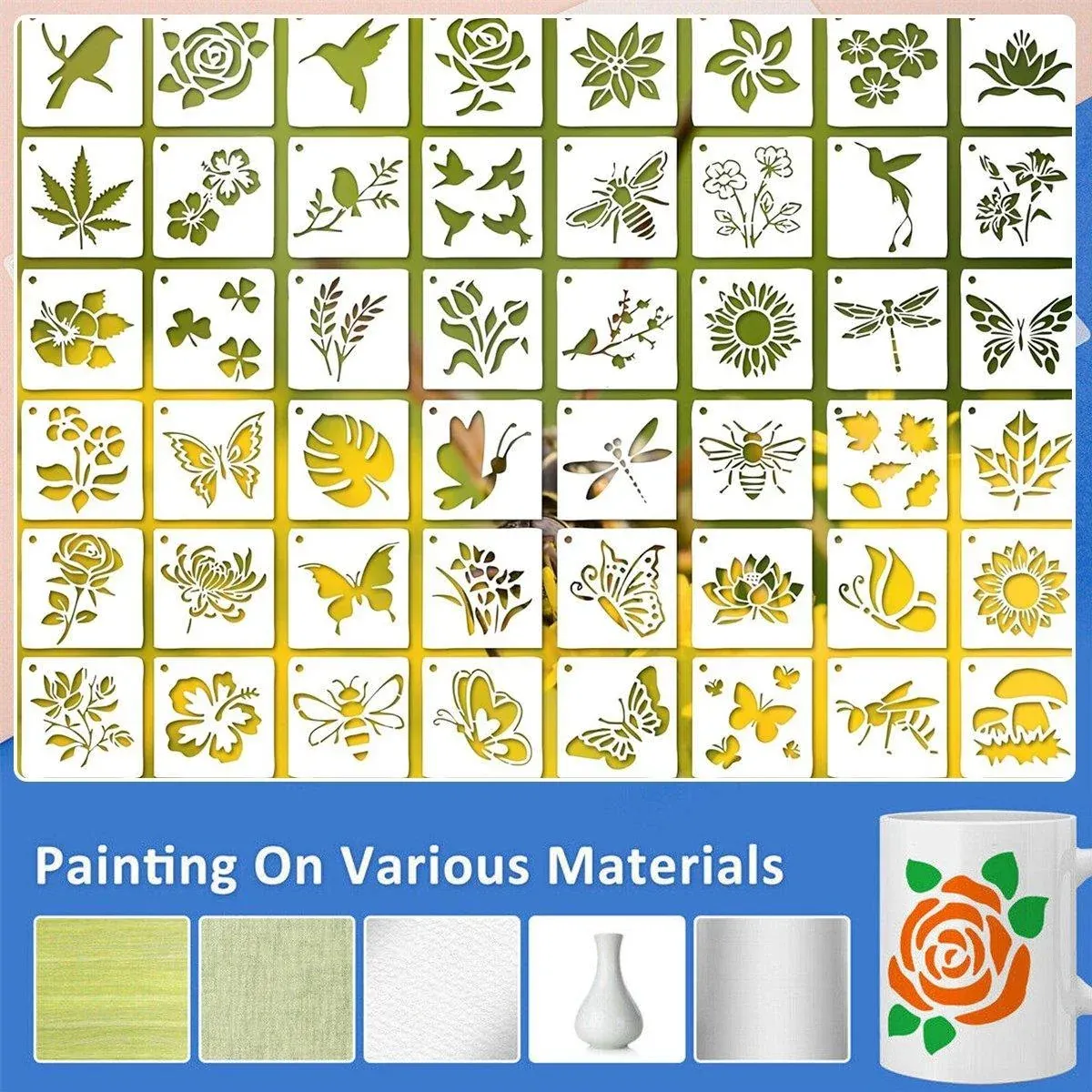 60X Flower Painting Stencils on Wood Canvas Reusable Stencil Art Template Fabric โ image 4