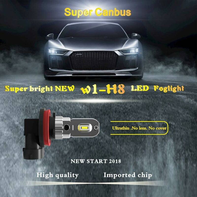 H11 H8 H9 H16 LED Fog Light Bulb, Pure White 6000K, Error Free Odb 12W 1200Lm LED DAytime Running Lights For Vehicle — image 2
