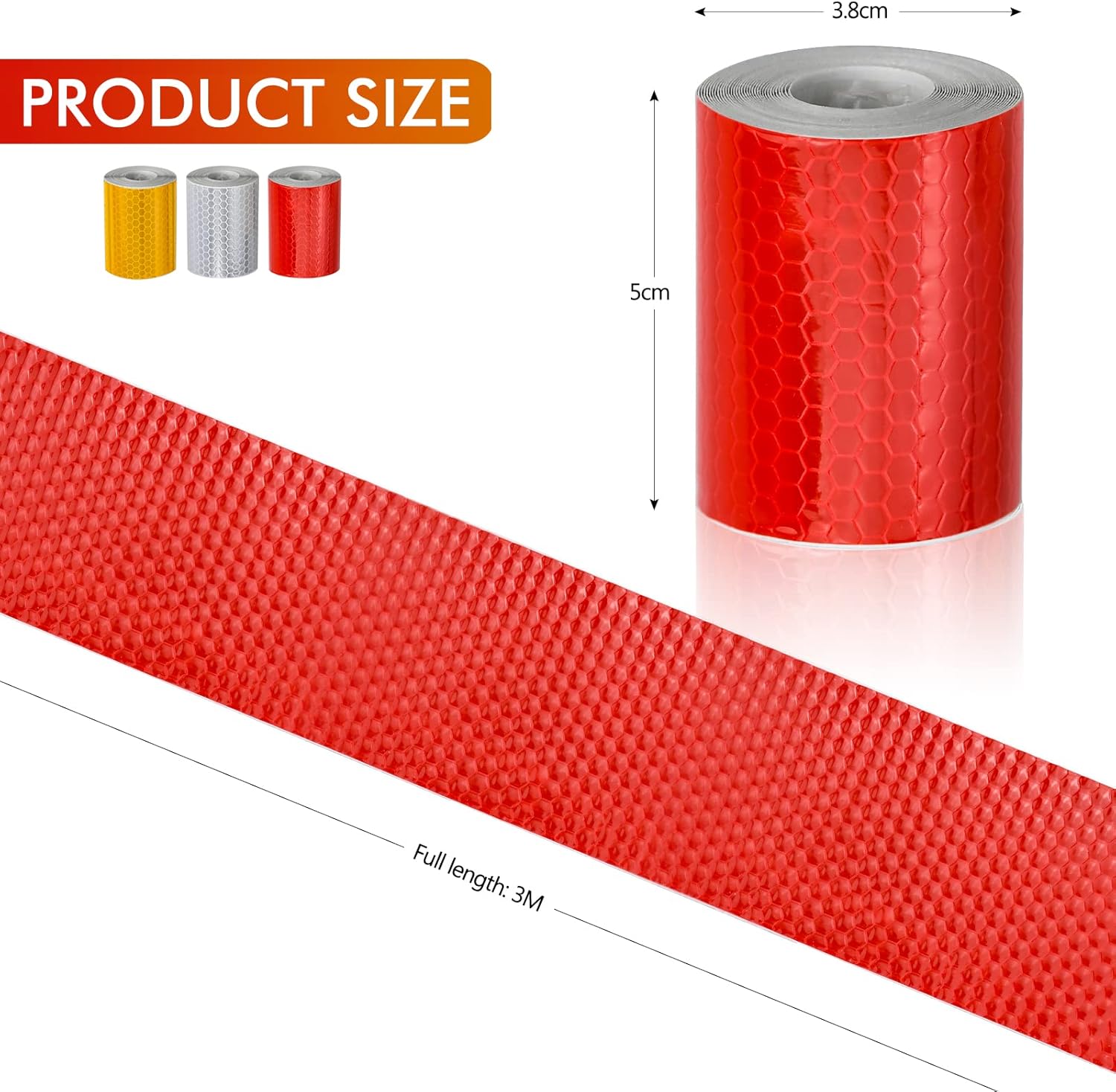 Reflective tape stickers - 3 rolls - White, yellow, red - Reflective tape - Safety warning strips - Traffic signs - Reflective signs - Stickers - 5 cm * 3 m — image 2
