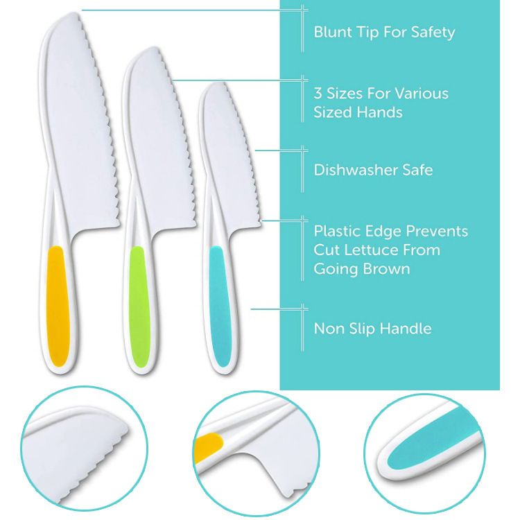 Knives for Kids 3-Piece Kitchen Cooking and Baking Knife Set: Montessori Children's Knives in 3 Sizes & Colors/Firm Grip — image 2