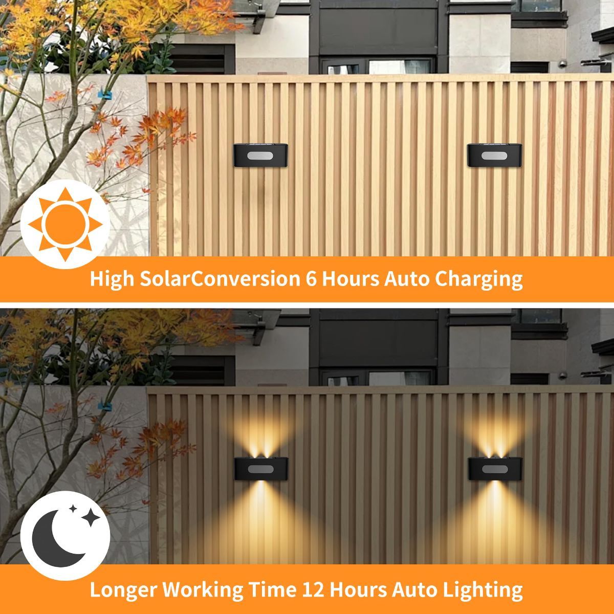 Solar Fence Lights, Solar Wall Lights Waterproof Outdoor Up and Down Lighting for Outside, Garden, Walkway, Door, Porch, Deck - Warm White - Size 4 Pack — image 4