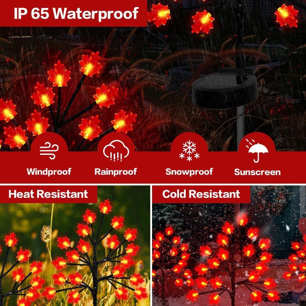 Transform Your Outdoor Space with Solar Maple Leaf Stake Lights – Charming Warm Pathway Decor with 20 LEDs Per Leaf, Auto On/Off, and IP65 Weatherproof Design — image 3
