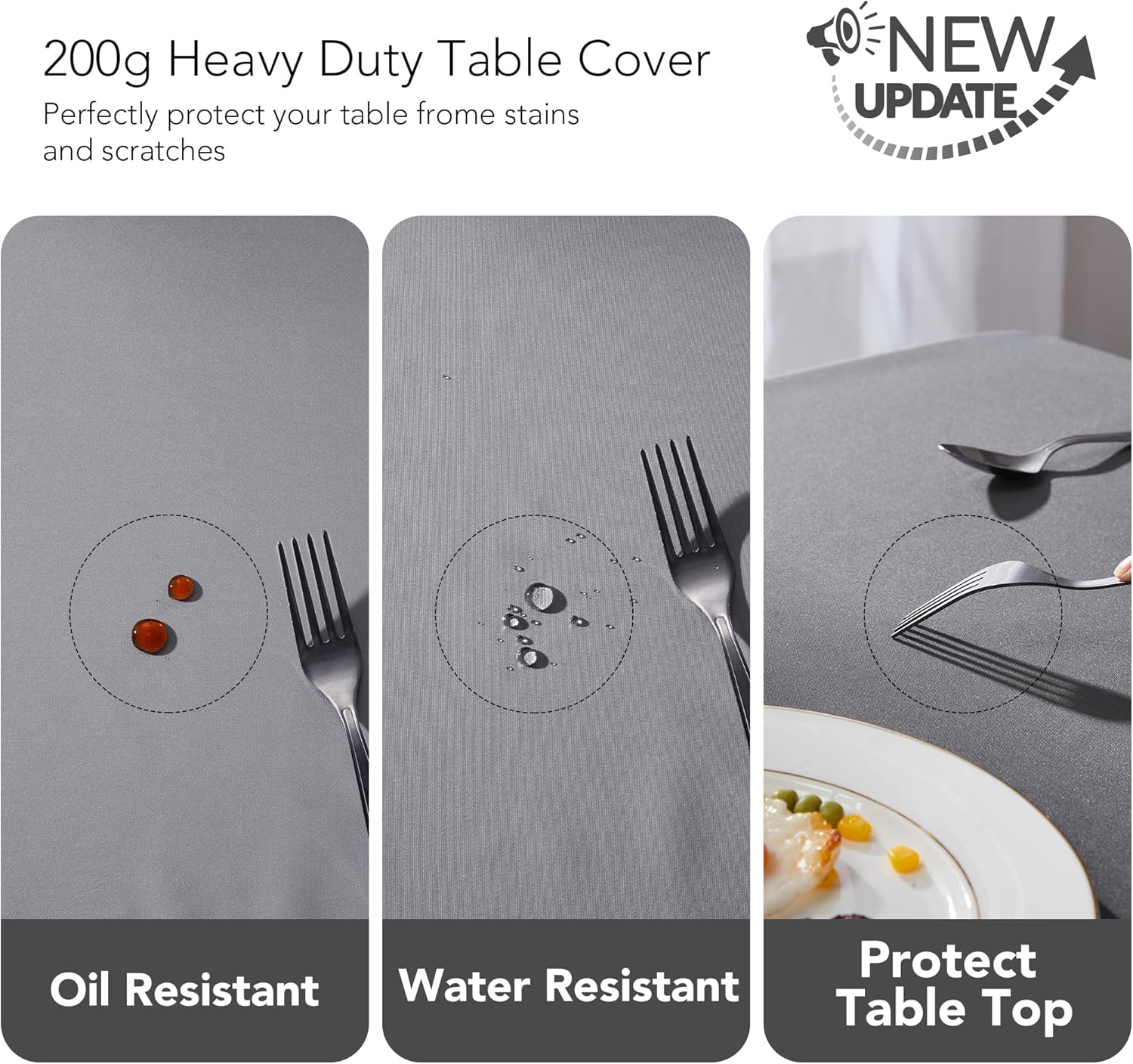 Petluno Oxford Decorative Table Cloth Rectangle Water Resistant Tablecloth for Home 137 × 200cm(54 × 79in) Grey 79 × 54 inch (Rectangular) — image 4