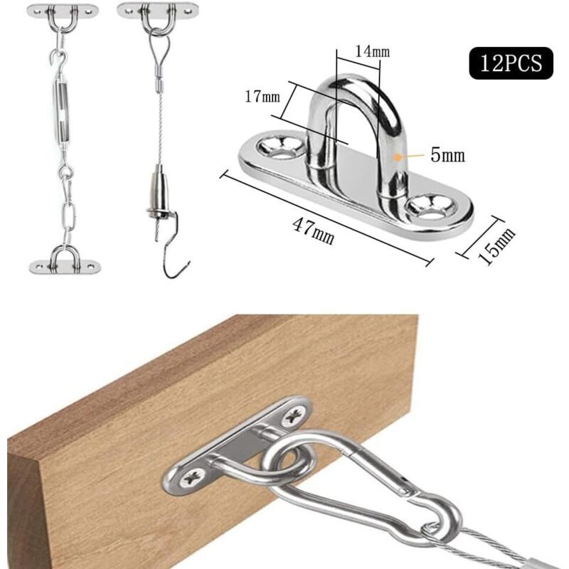 12 Pcs Platine Oeil STAINLESS M5 Ancrage 304 Hook Oeillet Plaque a Rectangulaire Hooks of Plafond Holder Wall — image 3