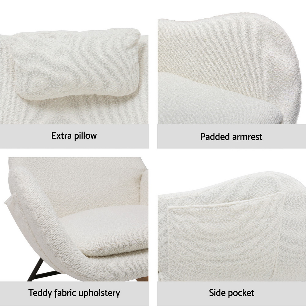 Artiss Rocking Chair Armchair Pillow Boucle White — image 6