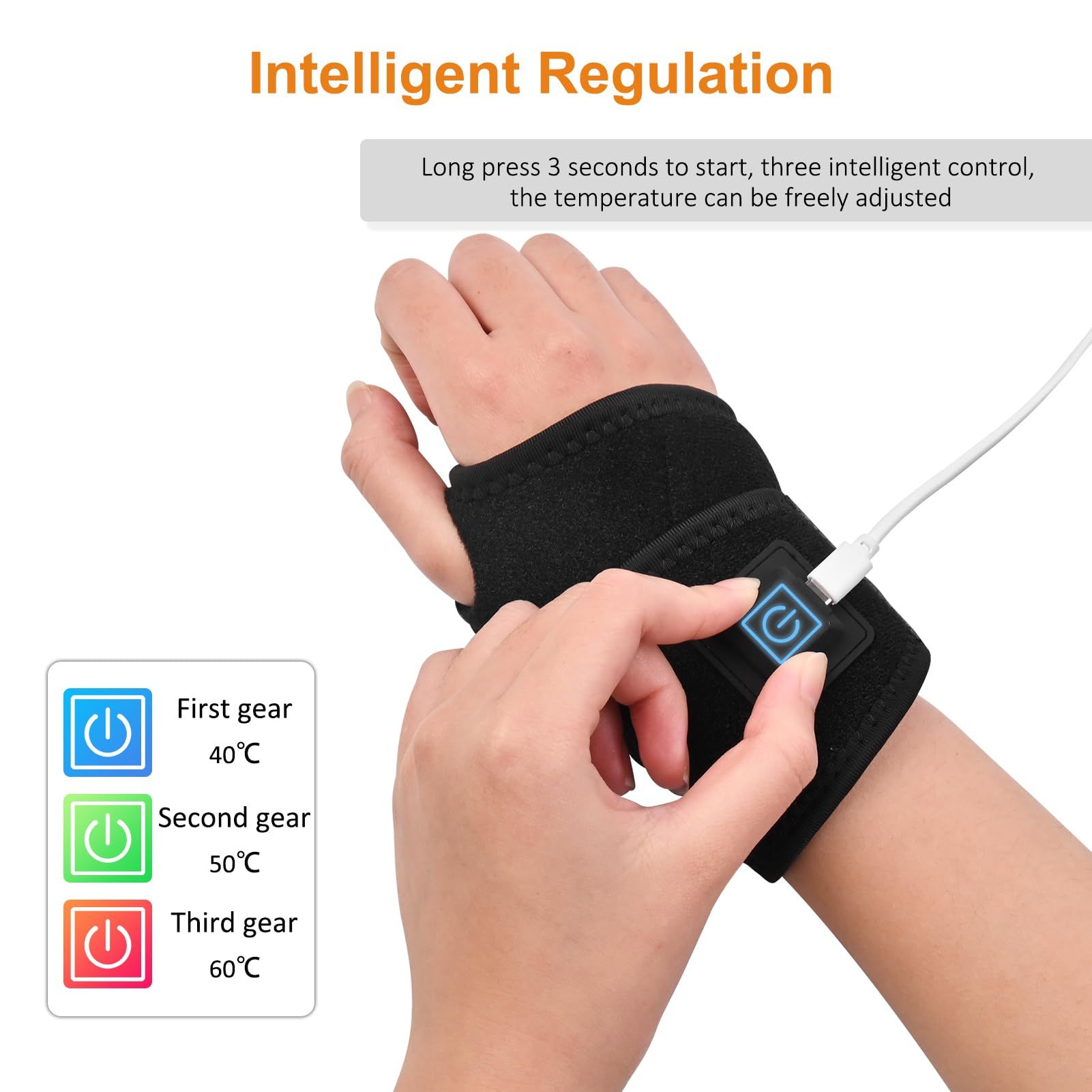 Heated Wrist Brace - Wrist Support to Relieve Pain, Relax Muscles, Long-lasting Comfort,Black (1pack) — image 2