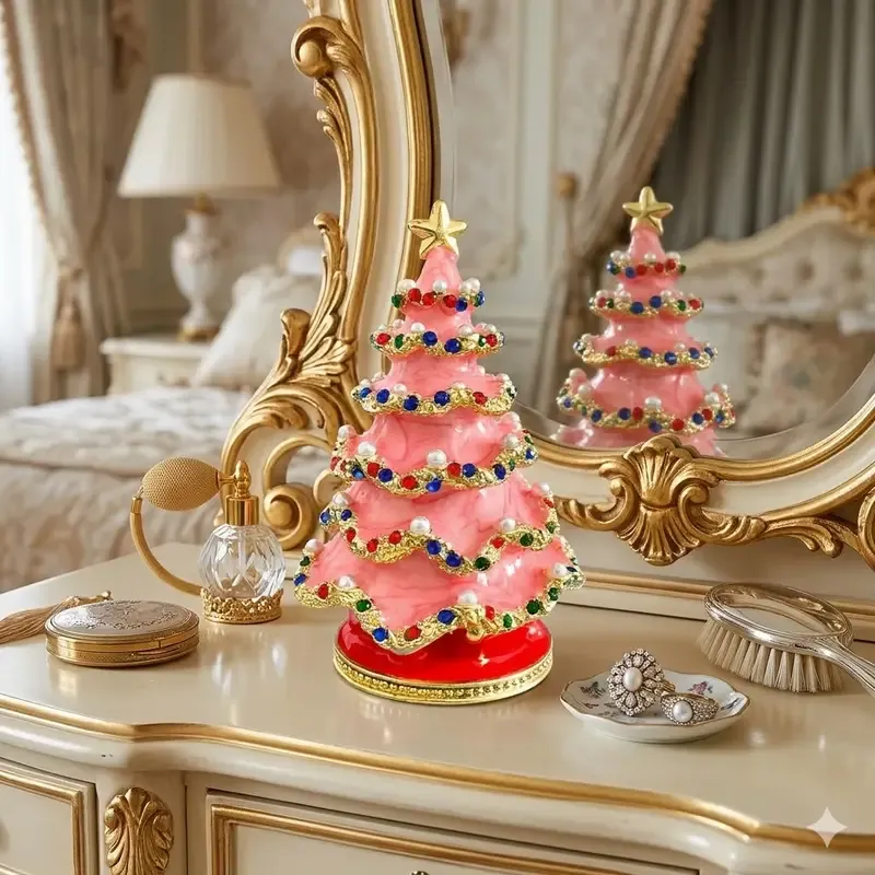 Enamel Christmas Tree Jewelry Box – Rhinestone & Pearl Luxe Desk Decor, Ring & Earring Storag. Perfect for Christmas, Birthdays, Housewarmings, Ideal Gift for — image 4