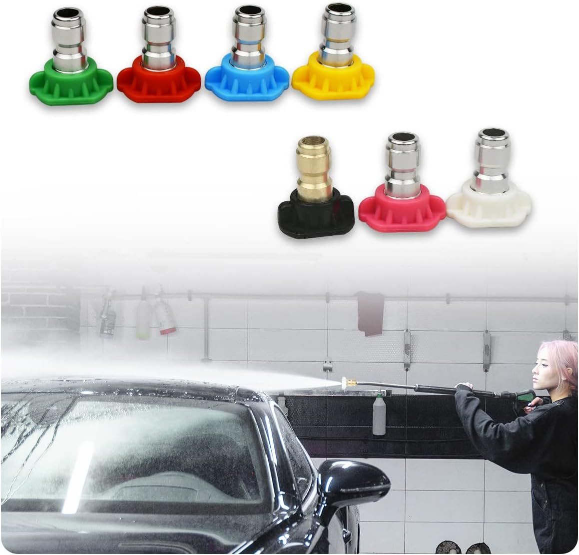 7 Pieces Pressure Washer Spray Nozzle Tips, 6.4 mm Quick Connect Colour Coded Nozzles for Power Washers up to 4000 PSI — image 6