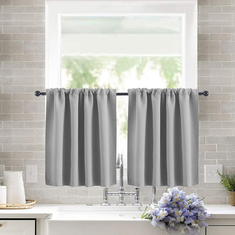 2 Pack Blackout Kitchen Curtains Grey, 40 x 60 cm