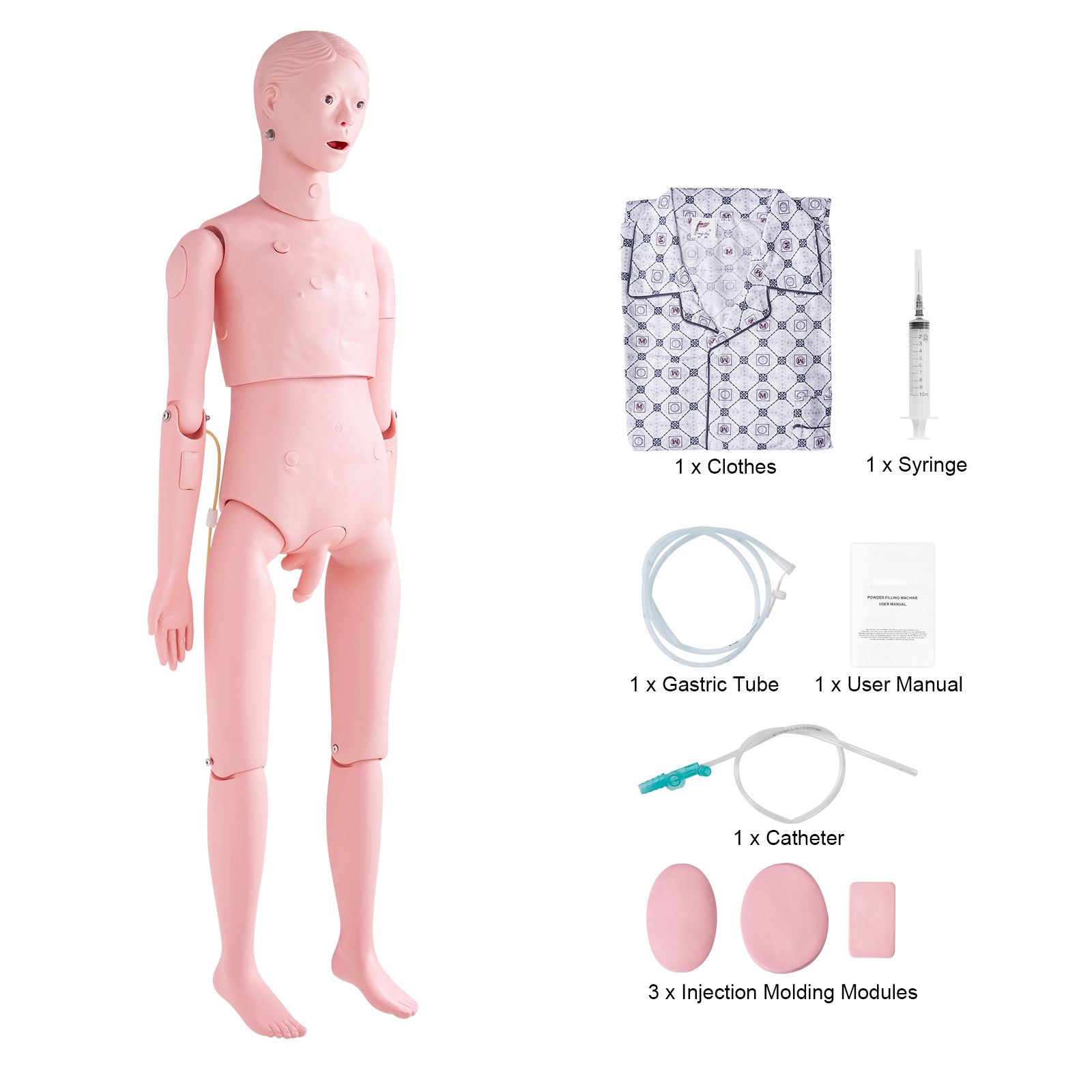 Nursing Training Manikin, Male Life Size Demonstration Human Manikin for Nursing Training, Multifunctional Education Teaching Model Supplies, PVC