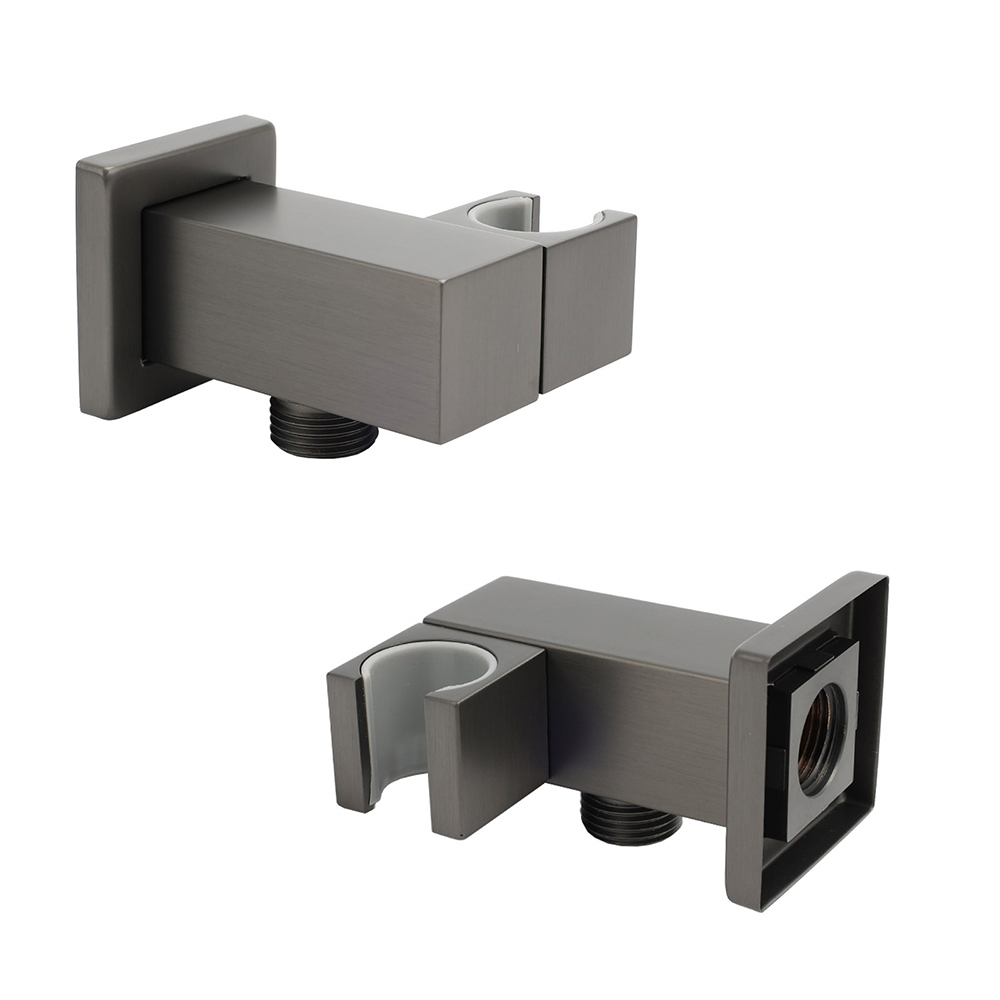 Gun Metal Grey Square Shower Head Holder Bracket Inlet Elbow Water Connector Kit — image 3