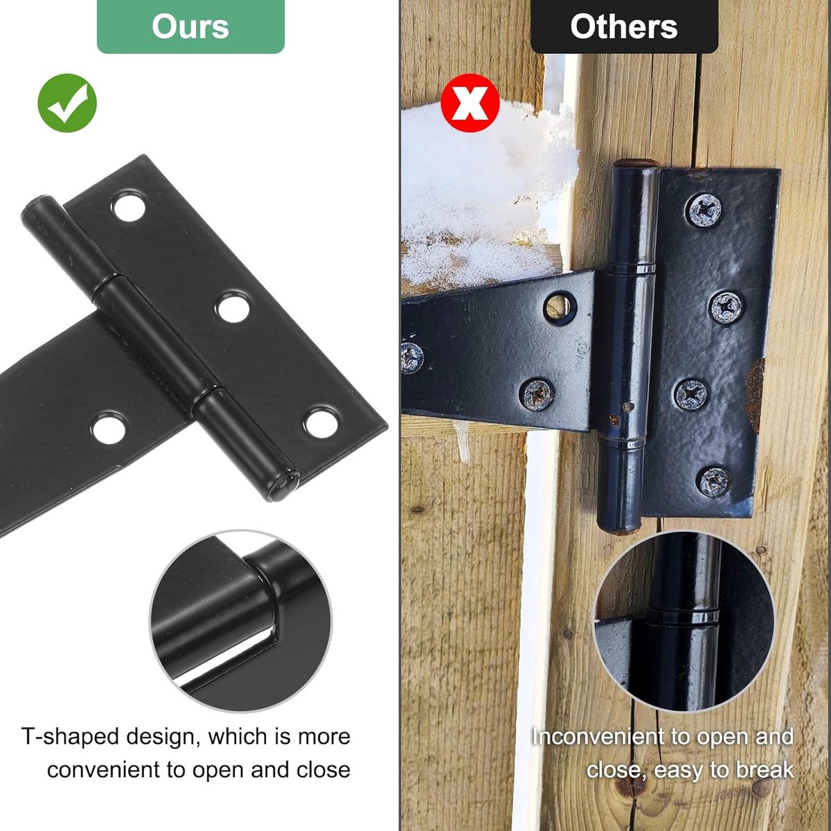 pieces - T-hinge for door - with screws - 6 inch - shed door hinge - T-door hinge - T-hinges - T-hinge - exterior door hinges - for wooden fences, sheds — image 3