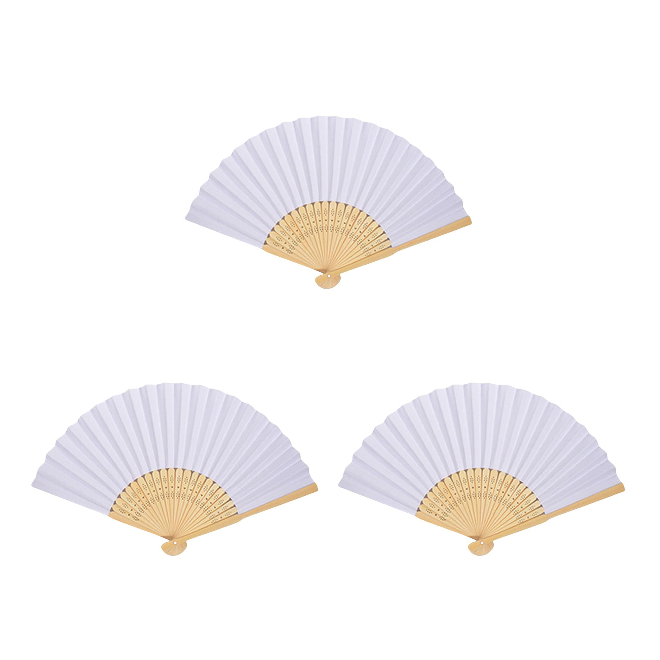 3PCS Foldable Bamboo Fans, Eastern Style Handheld Fan Japanese Chinese Fan for DIY Decoration Wedding Dancing Party