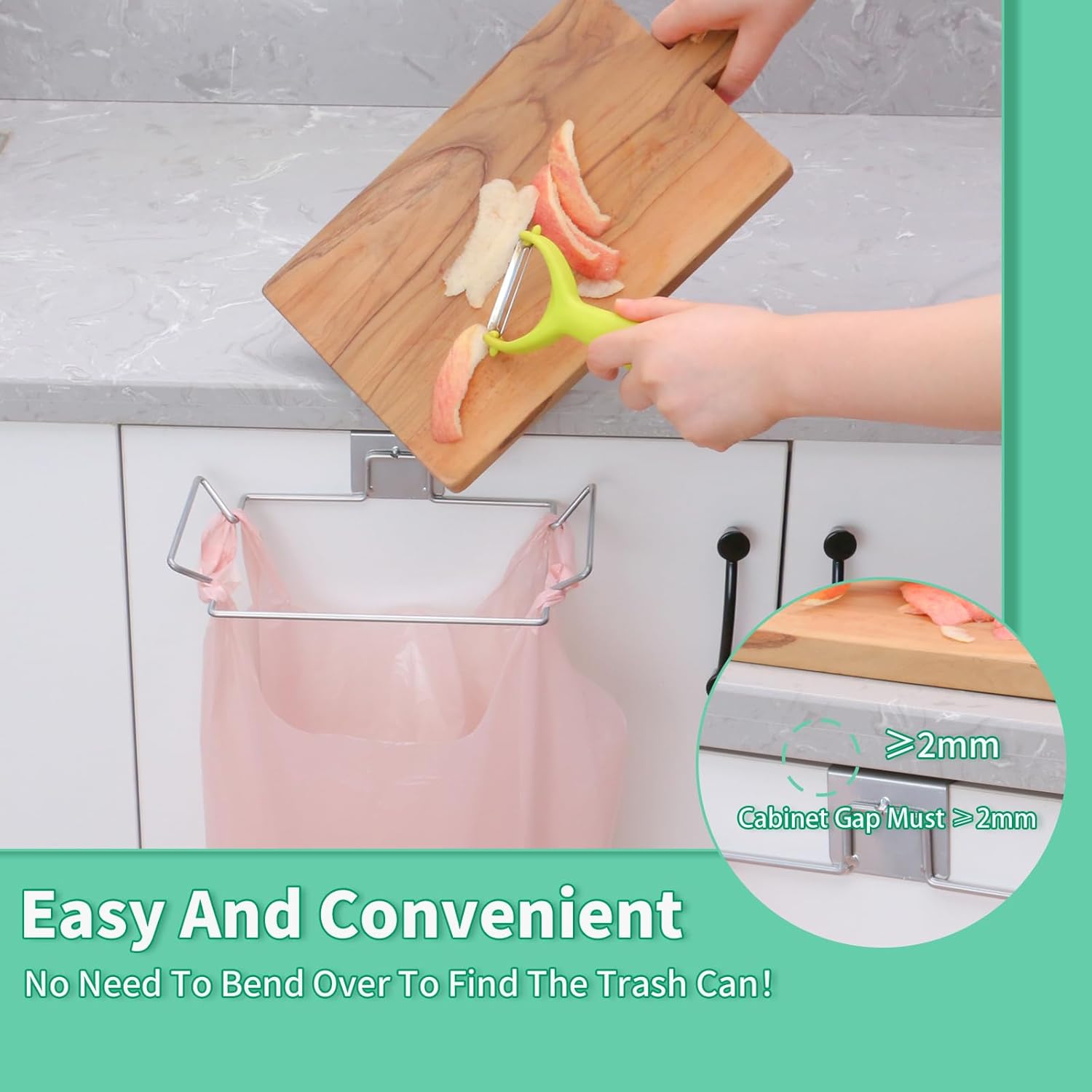 Hanging Trash Bag Holder - Multi-functional Bin Organizer - 23.5x14.5x2.5cm - Silver - 2 Pack — image 2