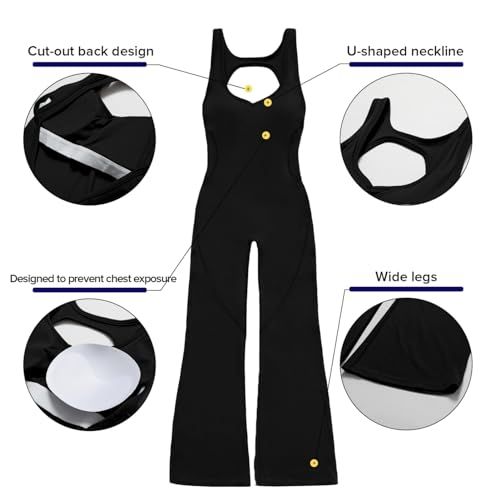 Women's Backless Flared Jumpsuit for Yoga, Gym, Parties & Daily Wear, S (Black) — image 2