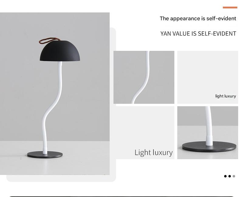 Black Sleek Minimalist LED Mushroom Table Lamp - Rechargeable 3-Color Touch Control, Bar & Ambient Light โ image 2