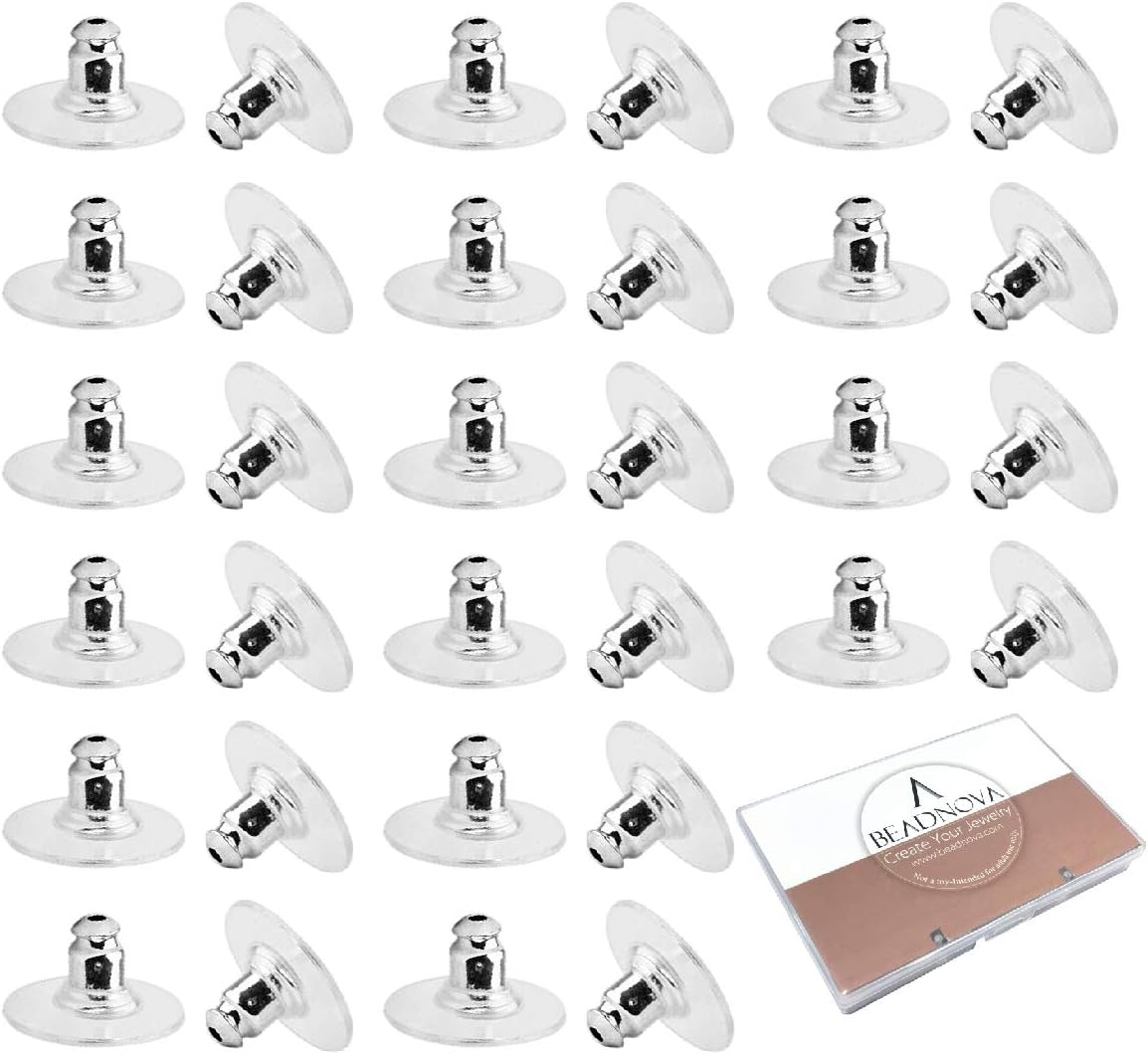 Earring Backs Replacements Earring Backing Silver Plated Pierced Hypoallergenic Ear Stud Backs Stoppers Safety Bullet Clutch Earstud Backings with Pad for