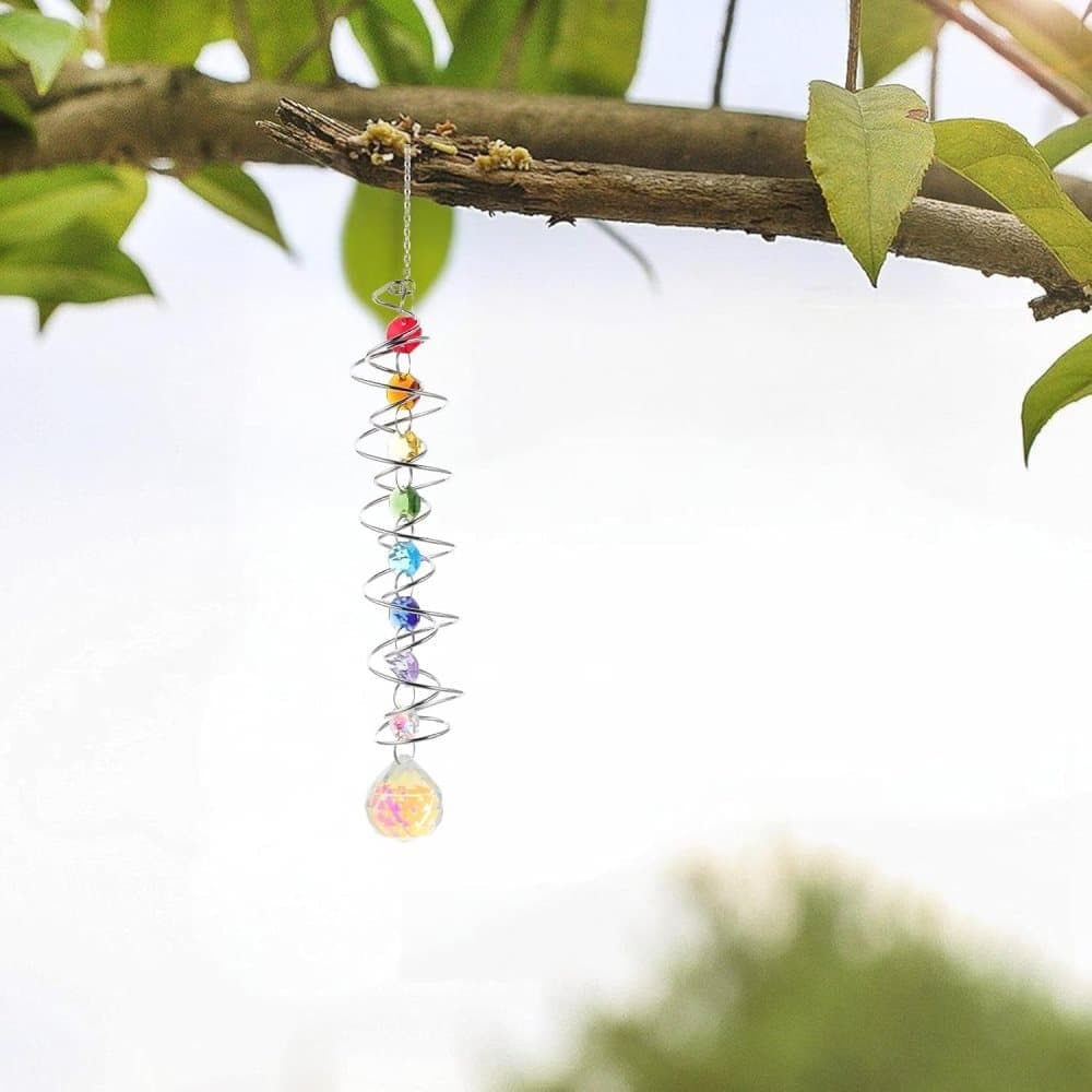 Colorful Crystal Solar Wind Chime KC4 with Spiral Design, Rotating Decor for Window Garden Wedding Gift — image 4