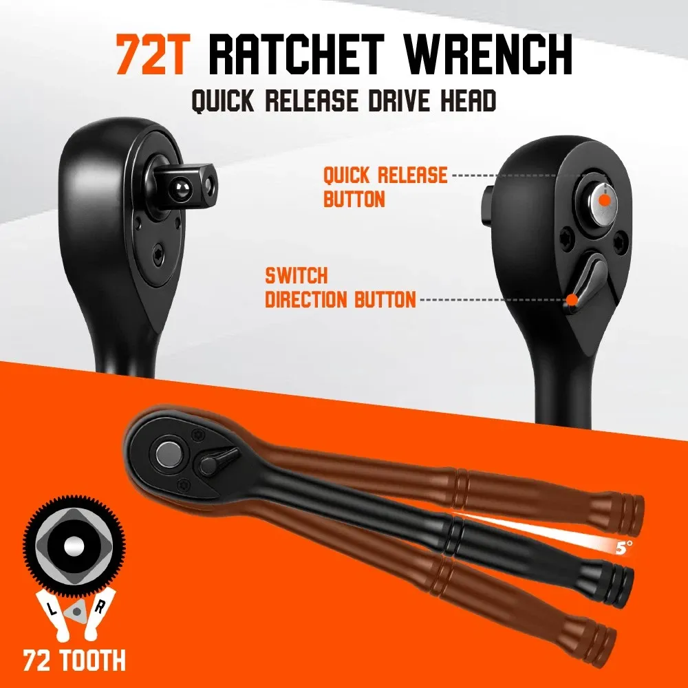 SEDY 12Pcs 1/2" Drive Socket Wrench Set CR-V 72T Ratchet Metric 10-19mm Holder — image 4