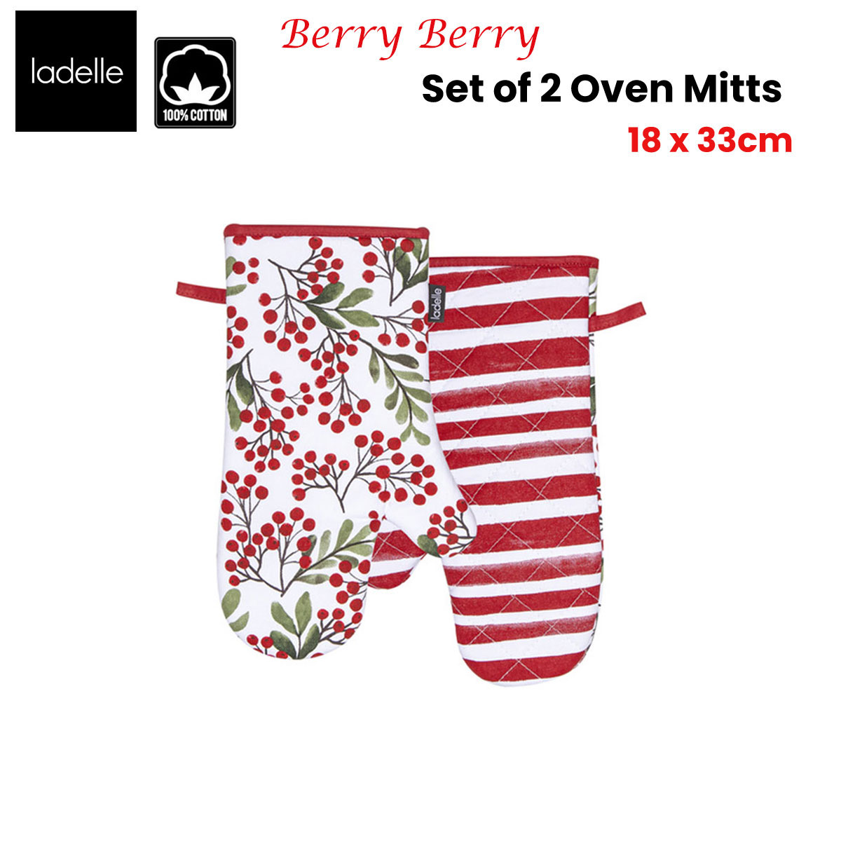 Ladelle Berry Christmas Set of 2 Oven Mitts 18 × 33 cm — image 2