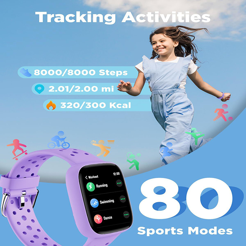 Purple Kids Smart Watch Fitness Tracker with Pedometer Heart Rate Monitor and 14 Sport Modes IP68 Waterproof Watch for Boys and Girls — image 6