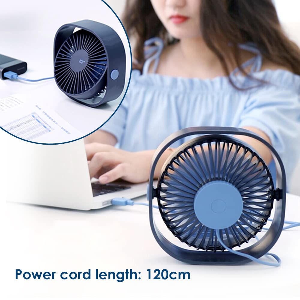 Small USB Fan Small Quiet Portable USB Powered ONLY (No Battery), Cooling Speed Setting 360° Adjustable, Blue — image 4