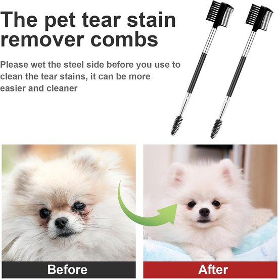 Pet Grooming Comb - 2-Piece Set - Tear Stain Removal Comb for Dogs - Double-Sided Eye Brush for Dogs - Pet Cleaning and Grooming Comb - Pet Eyelash Comb โ image 2