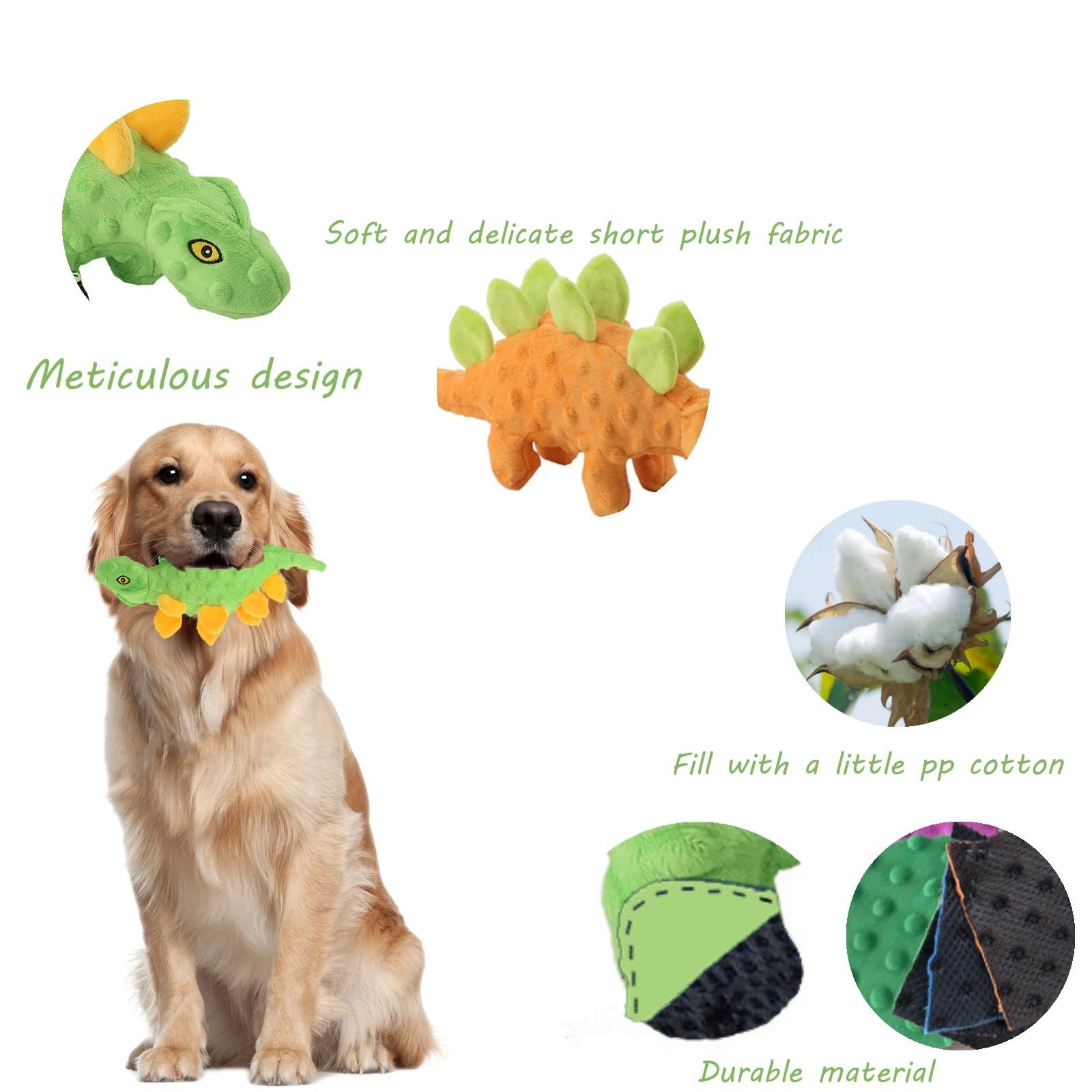 Squeaky Dog Toys for Puppy -No Stuffing Durable Plush Dog Toy with Crinkle Paper, Interactive Dog Toys with Elastic Ball, 3 Pcs — image 2