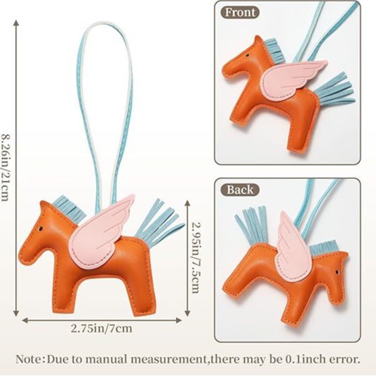 Beige PU Leather Pegasus Keychain – Cute Flying Horse Pendant with Wings and Rope, 3-Pack — image 3