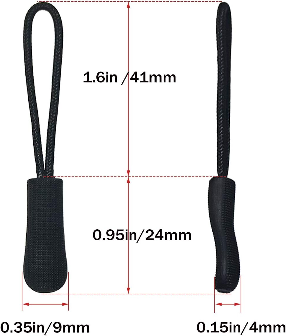 20 Pcs Nylon Cord Extension Zipper Tab Tags for Backpacks, Luggage, Jackets, Purses, Handbags (Black) — image 3