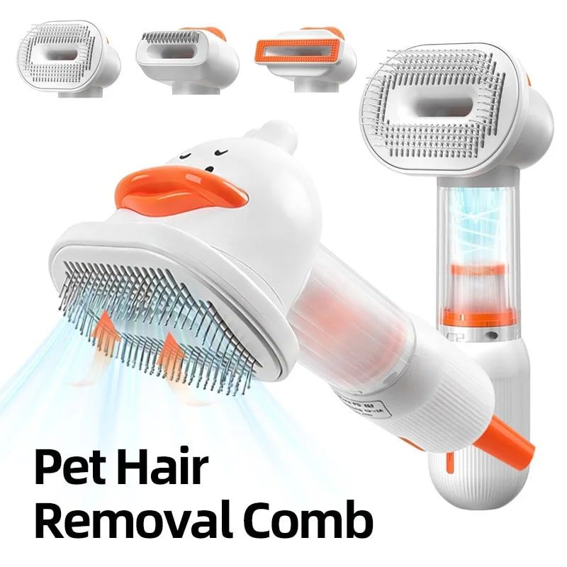 4-in-1 Pet Hair Vacuum Comb, Rechargeable De-shedding Tool with Interchangeable Heads, Duck-Shape Design for Cats & Dogs — Traps Loose Fur, Cleans — image 4