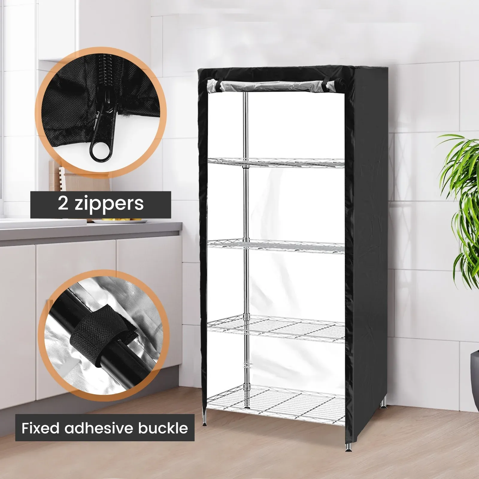 Wire Shelving Unit Cover, Waterproof Dustproof 210D Zipper Rack Cover, Black 36 x 18 x 72 In โ image 4