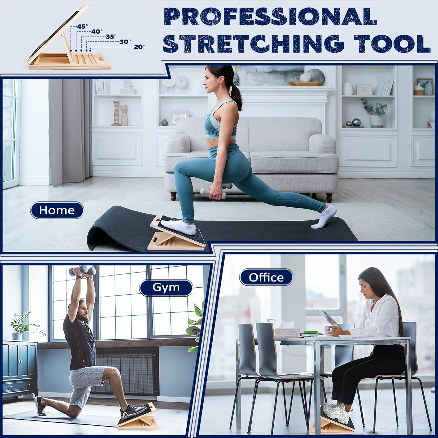 Portable Wooden Slant Board for Calf Stretching Squats Calf Stretcher Pilates Physical Therapy Equipment Adjustable Incline Board for Knees Ankle Heel Feet Leg — image 6
