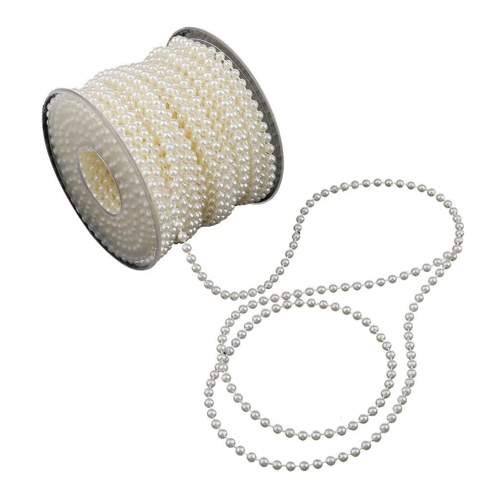 Approx 32ft Beige Pearl Spool Rope,Pearl Beads Garland String Wedding Party Decoration DIY Crafts measures 3mm in diameter — image 2