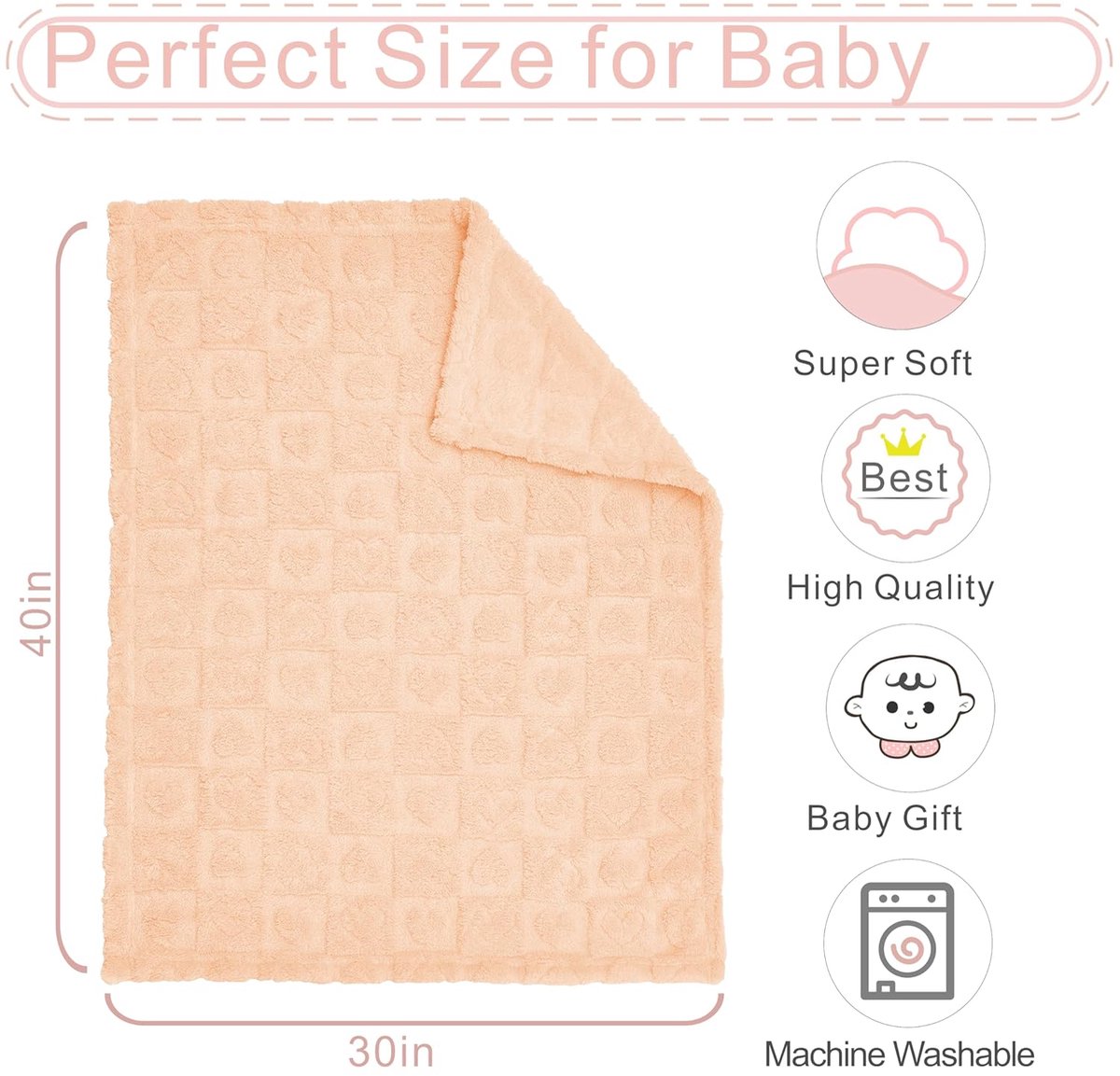 Baby blanket with heart motif, ultra-soft, cozy baby blankets for girls and boys, soft baby and toddler blankets for newborn babies, gifts for the — image 2