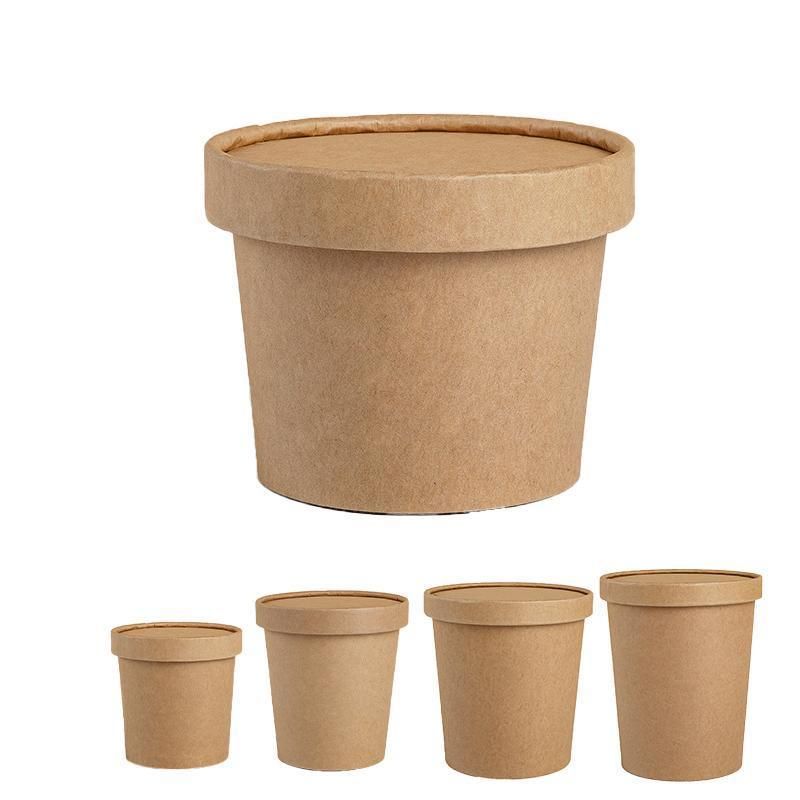 250x Biodegradable Kraft Paper Soup Bucket with Lid Takeaway Tubs Cups - 450ML (16OZ) โ image 3