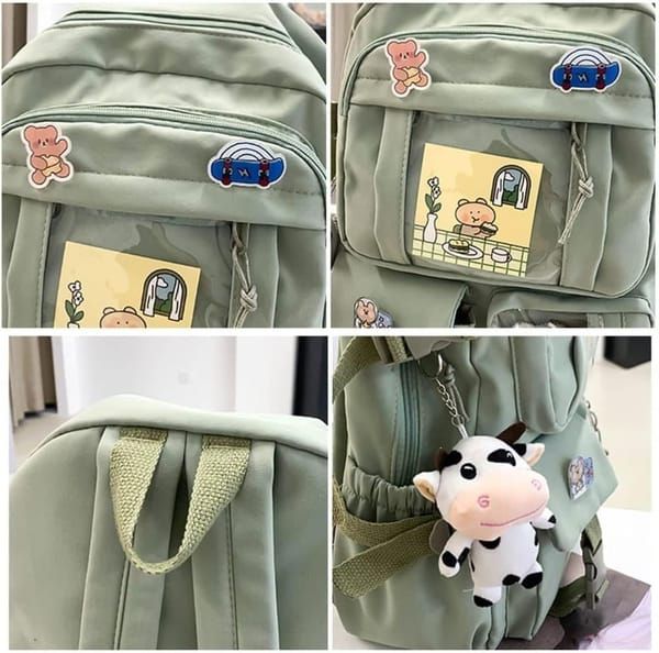 K‑Style Kids Backpack with Cute Accessories, 43×31cm Large Capacity School Backpack, Blue Casual Daypack for Children & Teenagers — image 3