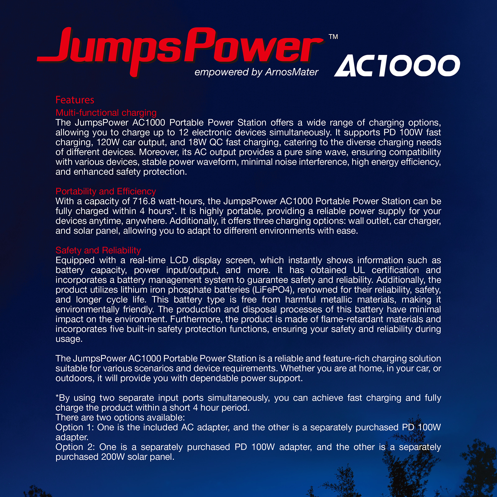1000W Portable Power Station JumpsPower Battery Charger 716Wh LED Light — image 4