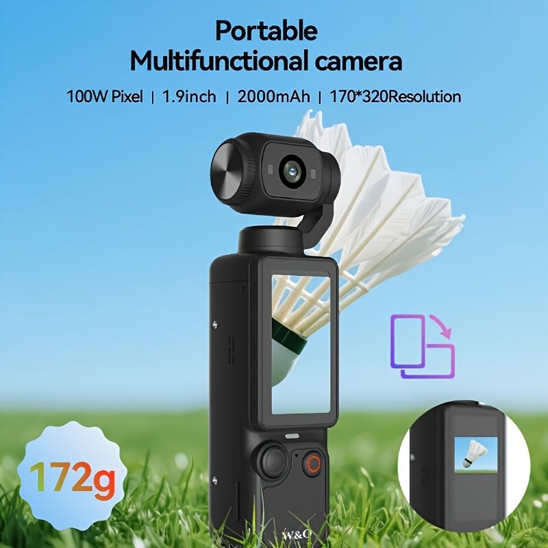 WHITE**4K HD 180° Rotating Anti-Shake Action Camera|1.9-Inch Screen + 2000mAh Battery, Compact & Portable Vlogging & Travel Companion — Streamlined Design — image 3