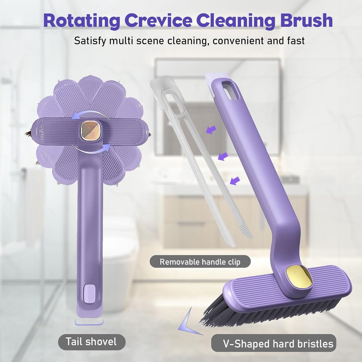 Crevice Cleaning Brush - 3 Pieces - Cleaning Brush - Scrubbing Brush - Multifunctional - Corner Cleaning Brush - 360° Rotating - Hard Bristle - For — image 2