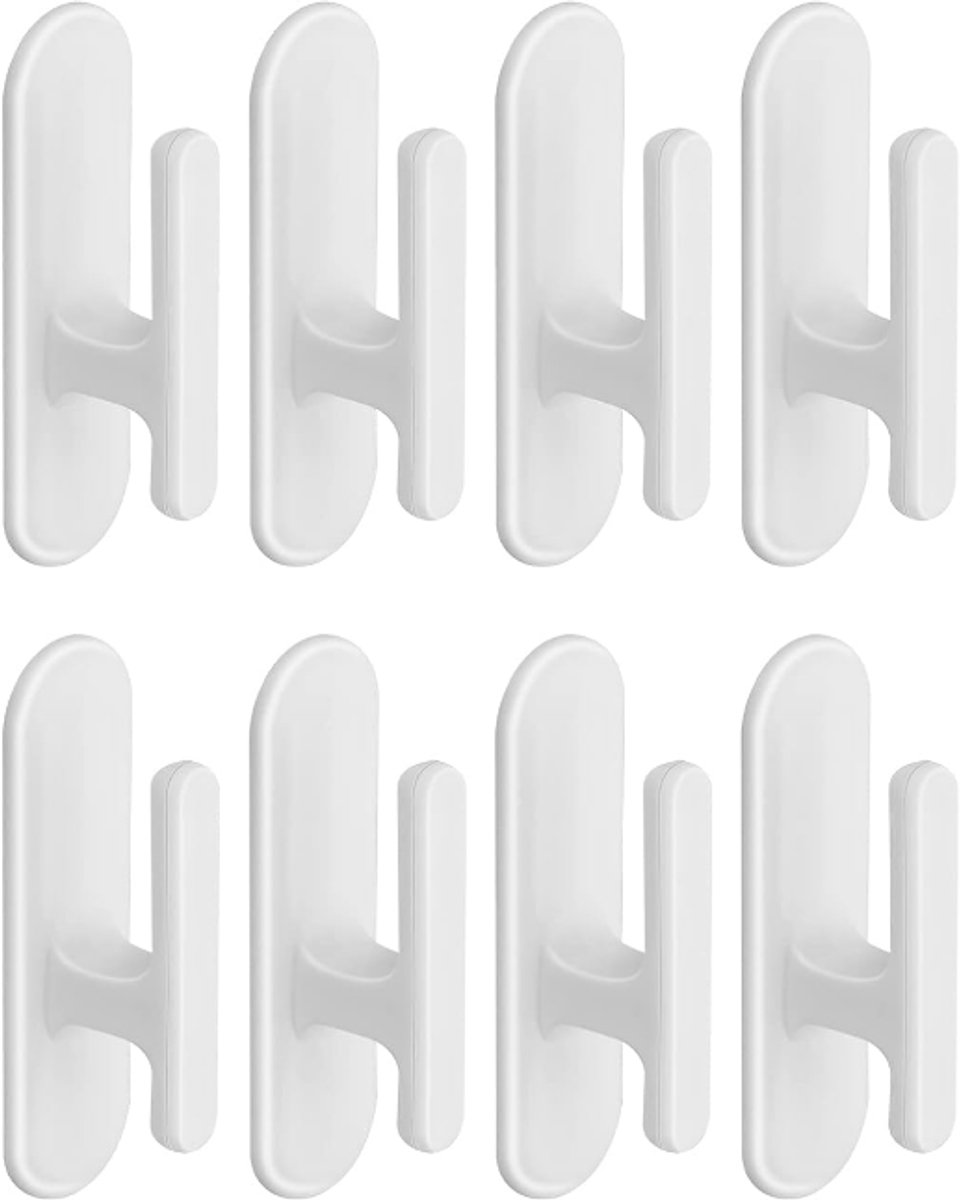 8-piece set - Hooks - Key hooks - Clothes hooks - Towel hooks - Curtain cord holder - Self-adhesive - for bathroom, living room, kitchen - Plastic - White