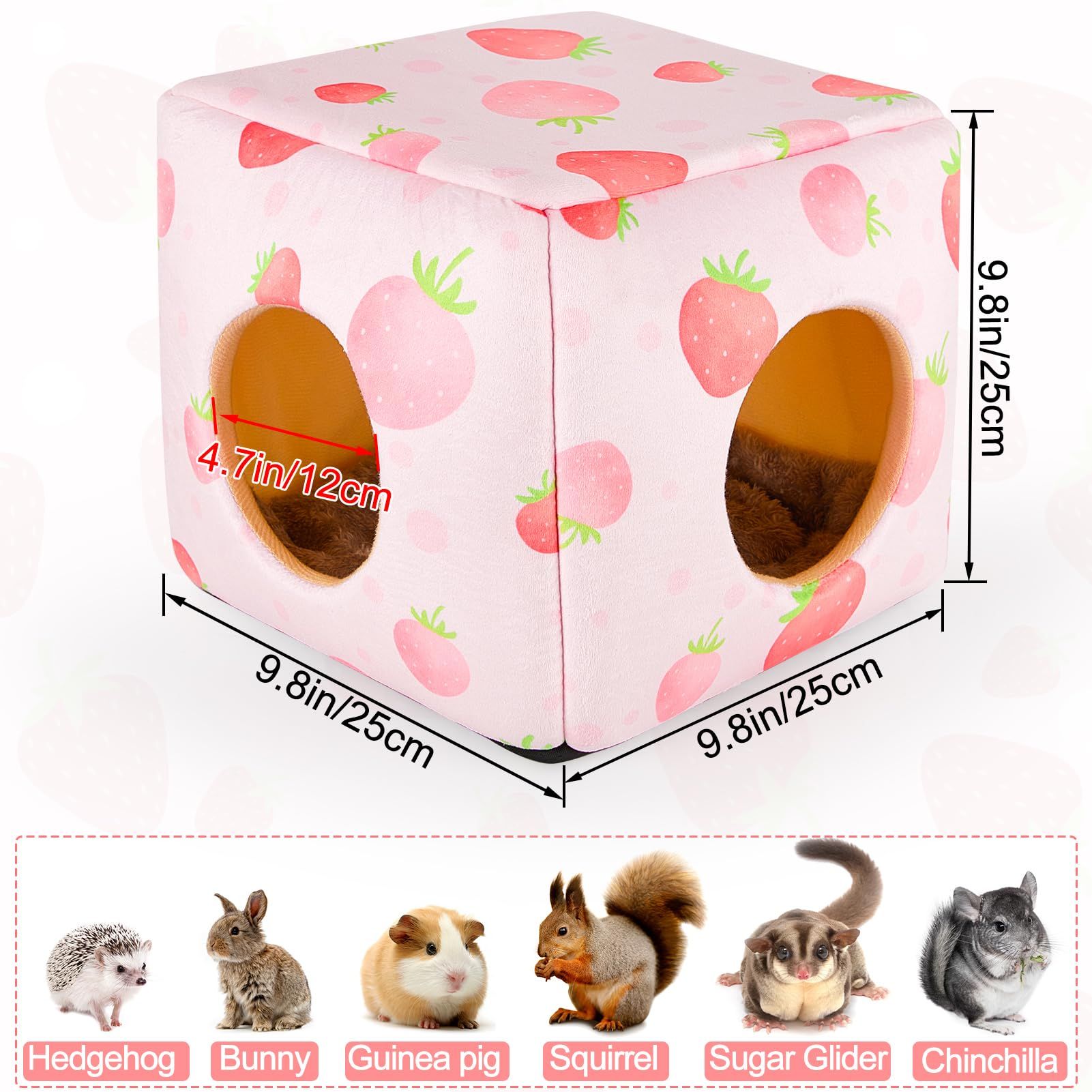 Guinea Pig Hideout, Washable Guinea Pigs House Cozy Guinea Pigs Bed for Small Pet Bunny/Rabbit/Hamster/Chinchilla Guinea Pig Accessories Strawberry( Pink — image 5