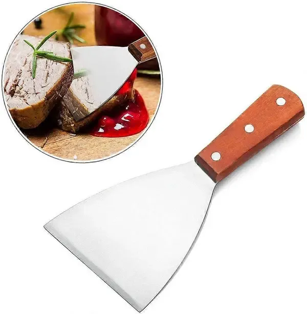 Stainless Steel Griddle Scraper with Wooden Handle for Teppanyaki, BBQ Grills, Cooktops and Kitchen Cleaning, 21 cm — image 3