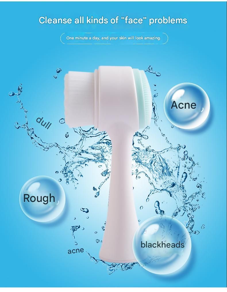 Blue 3D Dual-Sided Facial Cleansing Brush - Silicone and Soft Bristle - Manual Face Scrubber for Deep Pore Cleaning, Exfoliation, and Makeup Removal, Gentle โ image 4