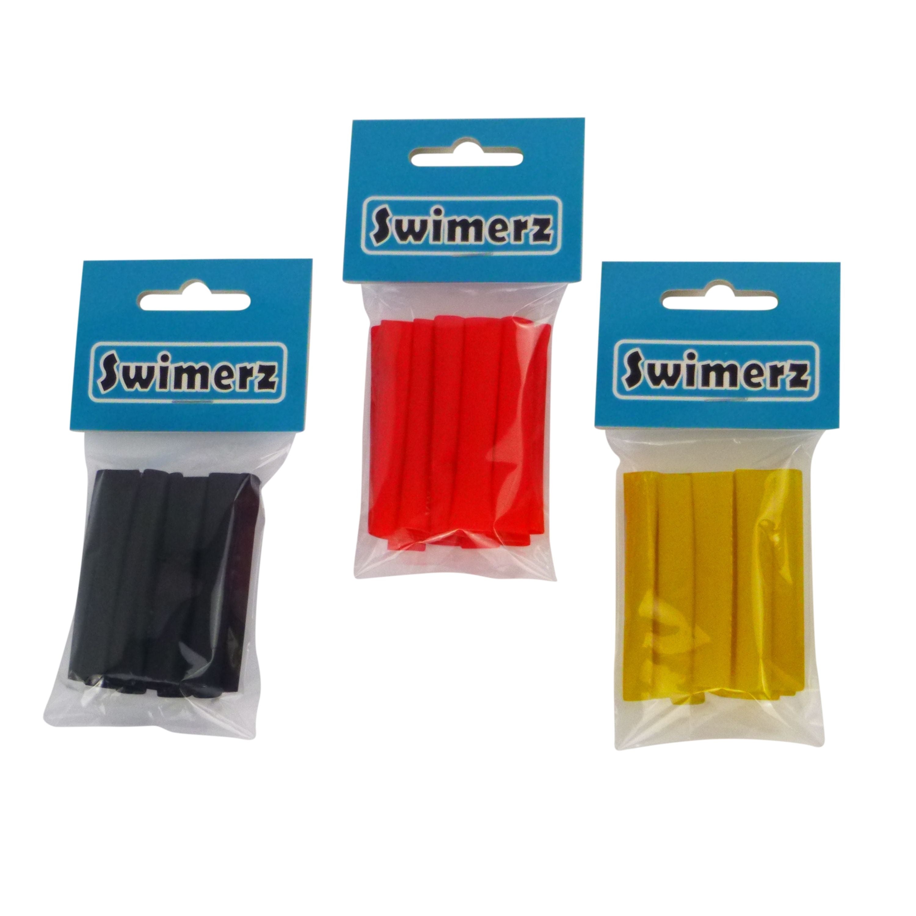 Swimerz Assist Hook Sleeves, 6mm Shrink Tube, Black, Yellow & Red, 50mm. Qty 45