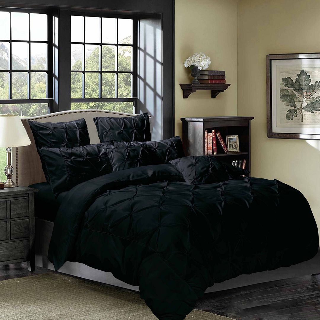 Diamond Pintuck Double Size Black Duvet Quilt Cover Set — image 3