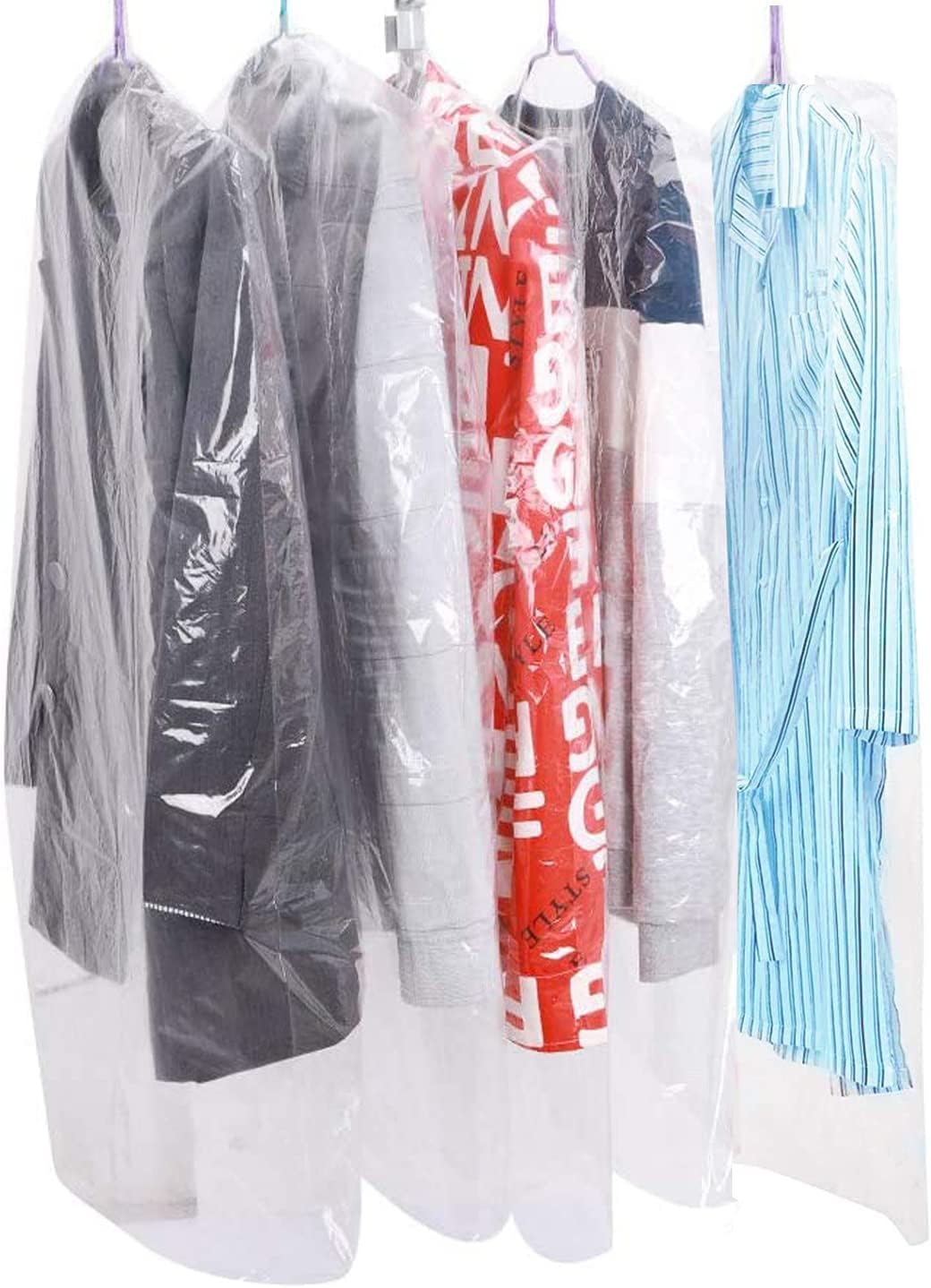20Pcs Plastic Clear Garment Bags, 23.6 × 47.2 Inches Dry Cleaning Laundrette Suit Clothes Dustproof Storage Bags Hanging Garment Cover for Closet Storage, Dry
