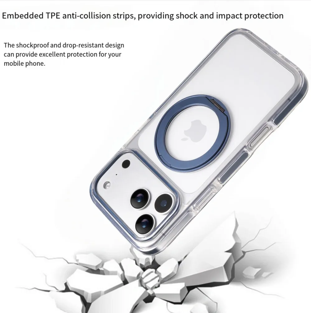 Clear MagSafe iPhone 17 Pro Case with 360° Rotating Ring Stand - Blue Edition — image 3