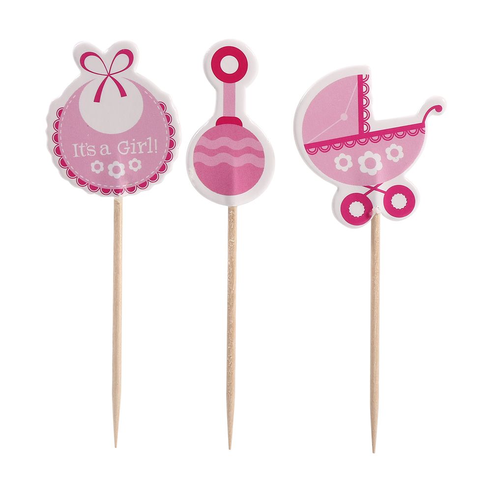 18Pcs Girl Type Kids Birthday Cute Cupcake Toppers Baby Shower Cake Decorations (Pink) โ image 3